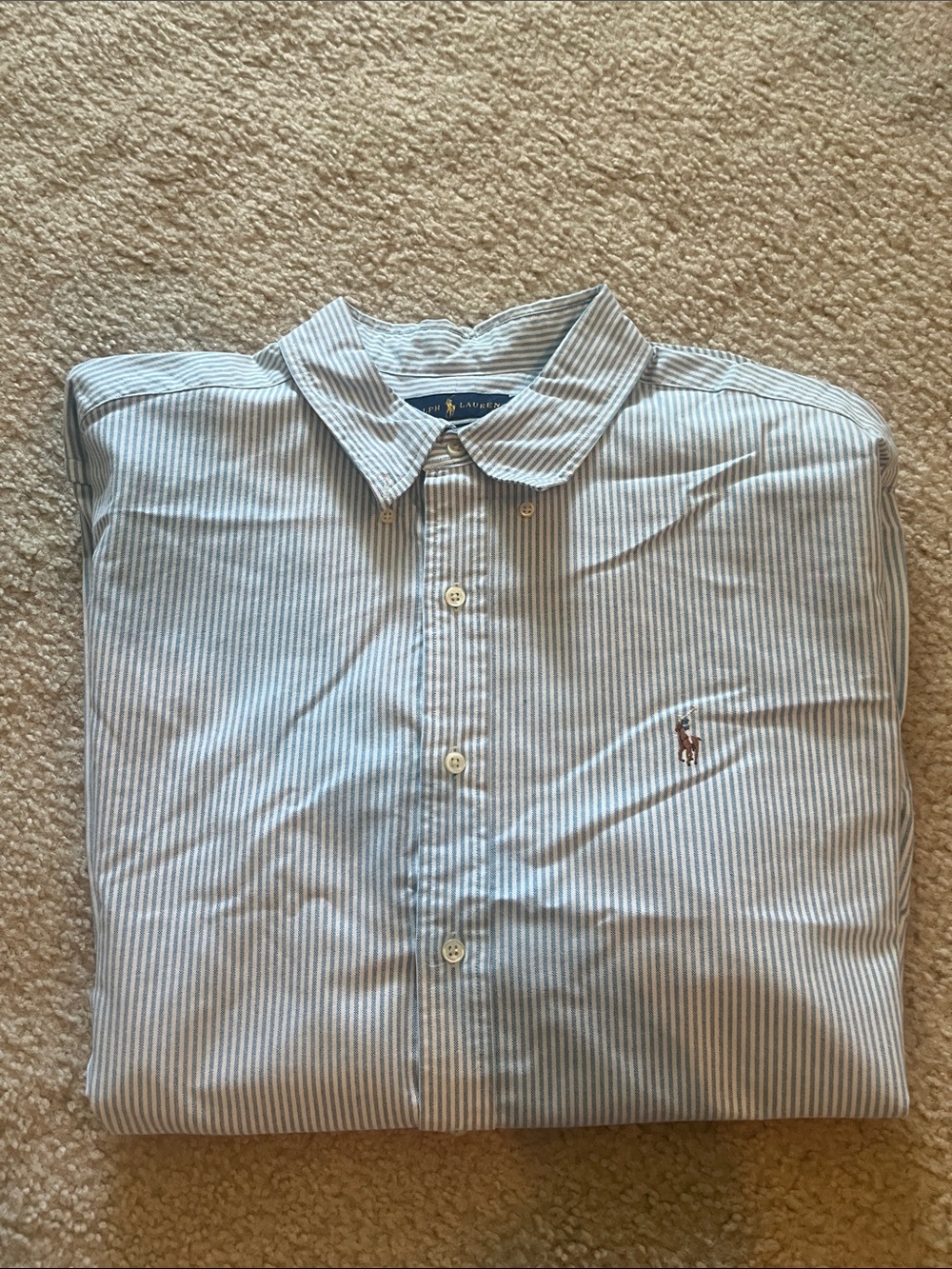 Ralph Lauren Light Blue and White Striped Button-Down Shirt seersucker